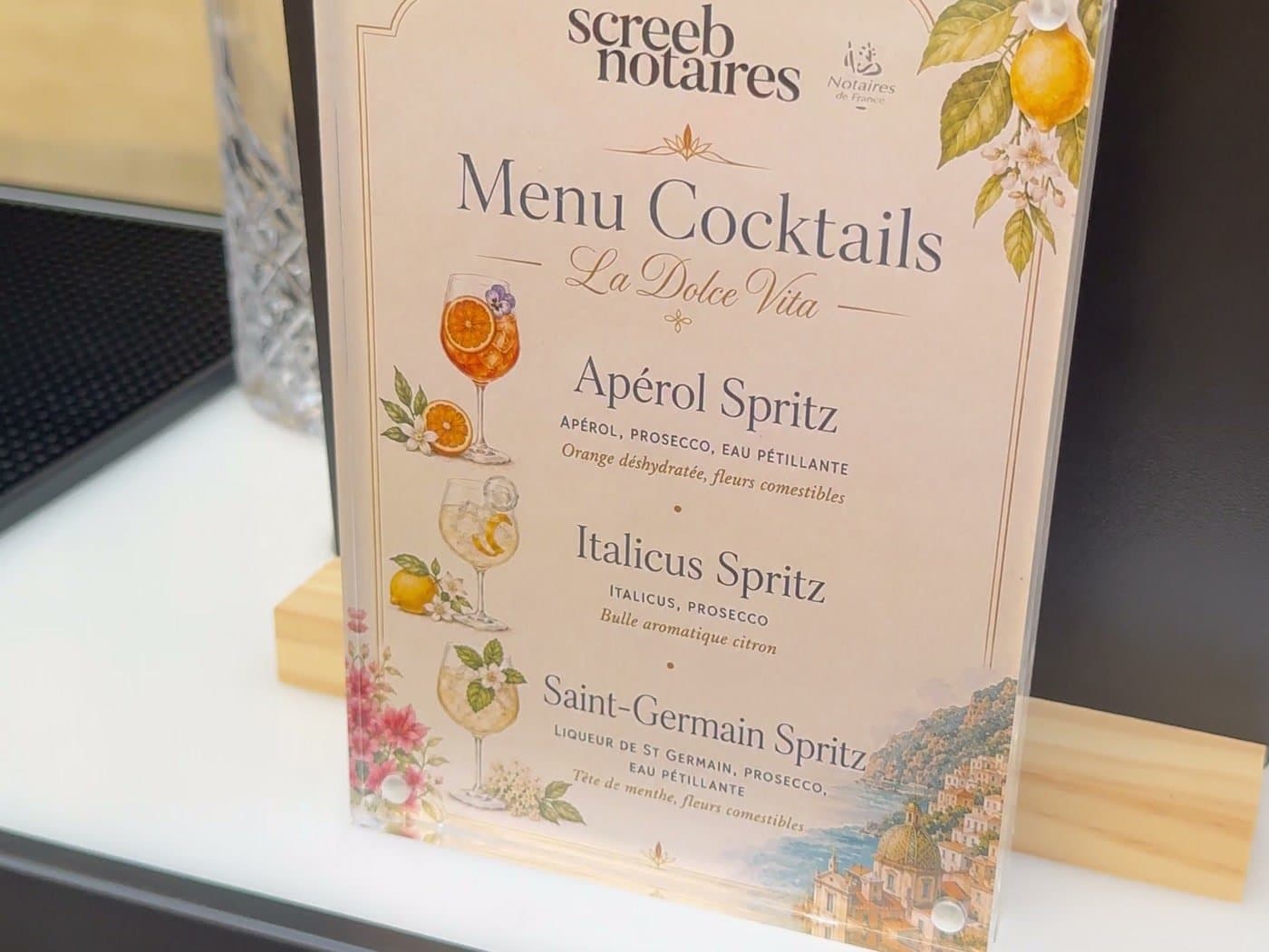 Carte de cocktails créée sur mesure